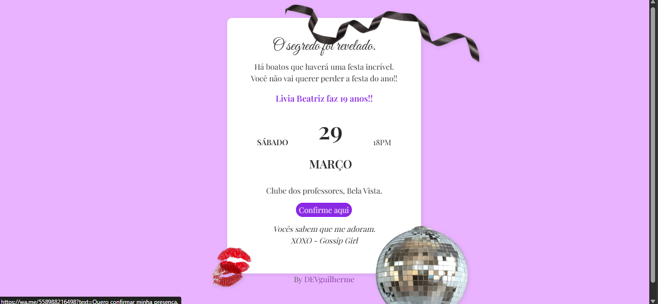 Projeto - Convite em website - Gossip Girl